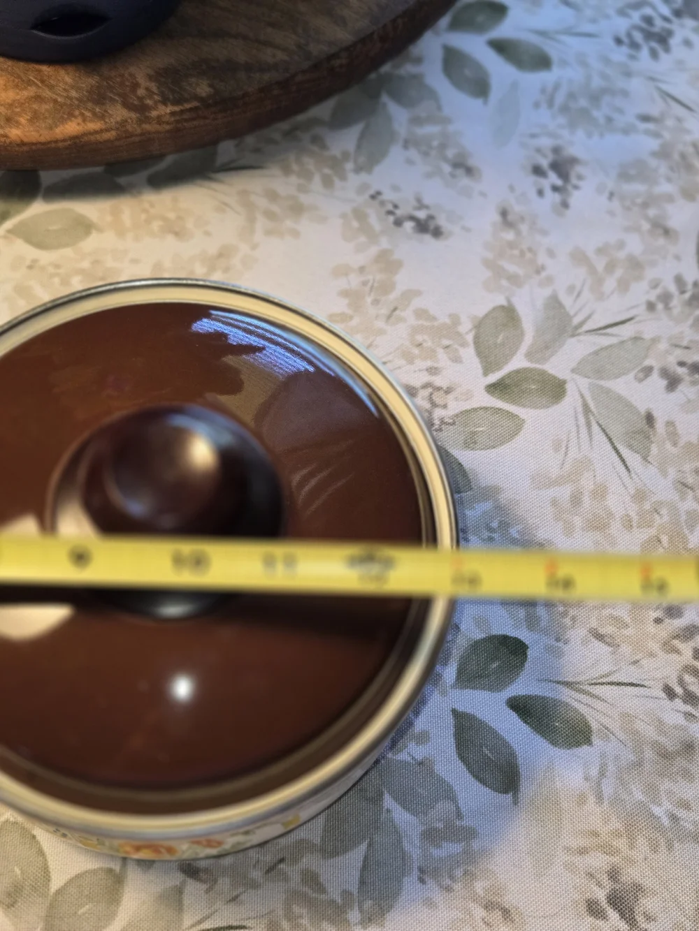 70s Vintage Medium Enamel Saucepan, Brown Lid, Floral Butterly Design